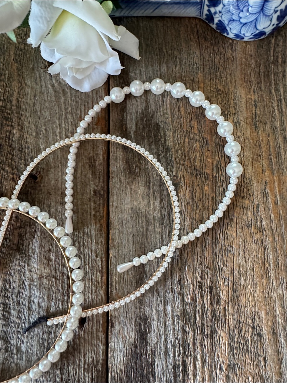 Set of 3 Faux Pearl Headbands – Gold Tone Metal Hair Accessories